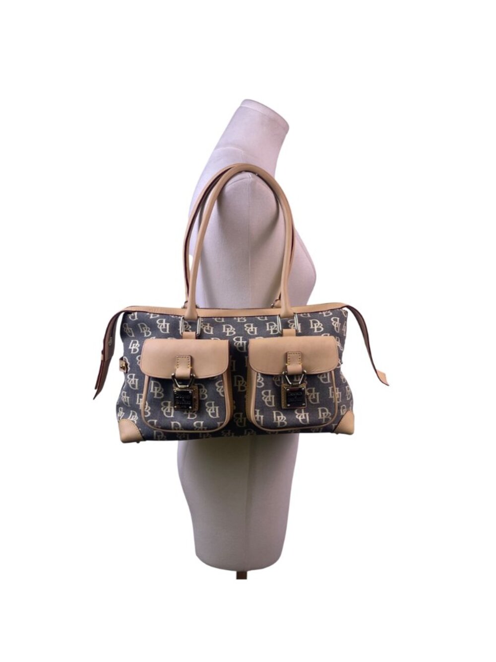 Dooney & Bourke Women’s Beige & Gray Monogram Leather Logo Pocket Tote Bag image 10